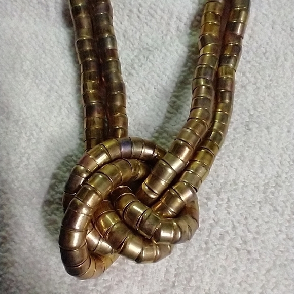 Large long goldtone knotted beaded necklace - Picture 3 of 5